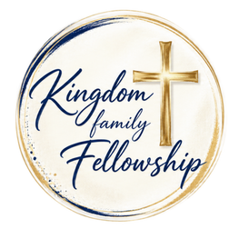 Kingdom Family Fellowship Logo Gold and Blue Kingdom Family Fellowship Logo with a gold cross in the upper right corner.